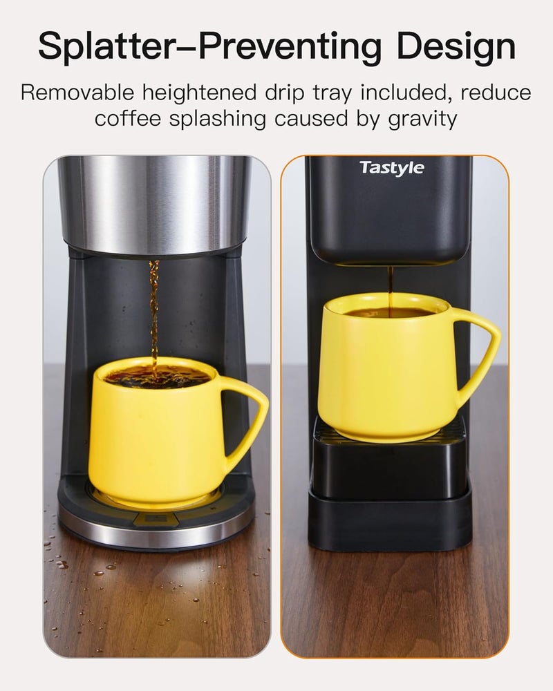 Tastyle Single Serve Hot & Iced Coffee Maker with Strong Brew, 40oz Removable Reservoir, 6 Brew Sizes, Compatible with K Cup and Grounds, Compact for Home, Office, RV and Dorm, Black (2.0 Version) - Image 5